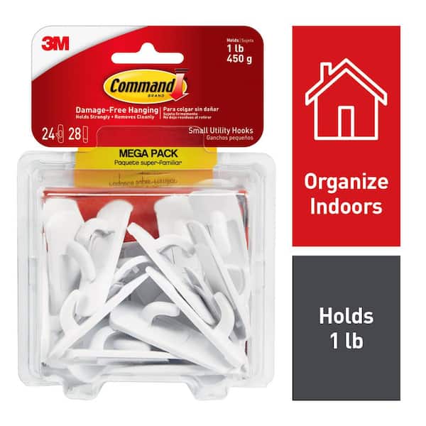 Command Small Utility Hooks Value Pack with Adhesive Strips, White, 1-lb,  6-pk