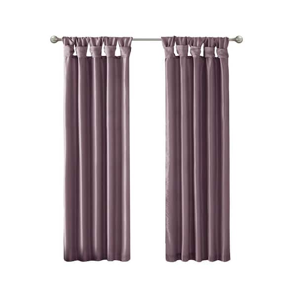 Madison Park Natalie Purple Solid Polyester 50 in. W x 108 in. L Room Darkening Twisted Tab Curtain with Lining
