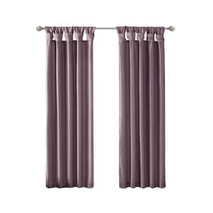 Natalie Purple Solid Polyester 50 in. W x 120 in. L Room Darkening Twisted Tab Curtain with Lining