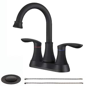 4 in. Centerset Double-Handle Lead-Free Bathroom Faucet in Matt Black with Pop Up Drain and Supply Lines