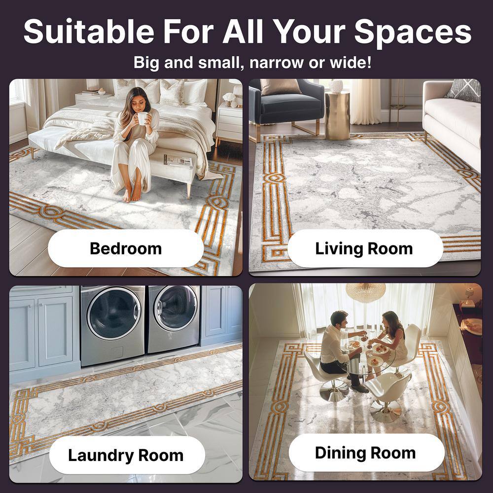 Ivory Abstract Easy-Care Stain-Resistant Synthetic Area Rug 5' x 7'
