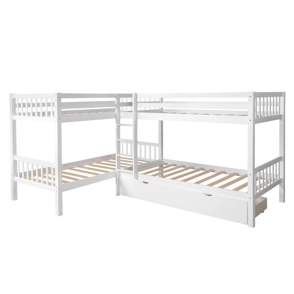White Twin L Shaped Separable Bunk Bed, Ikea Bunk Bed Twin