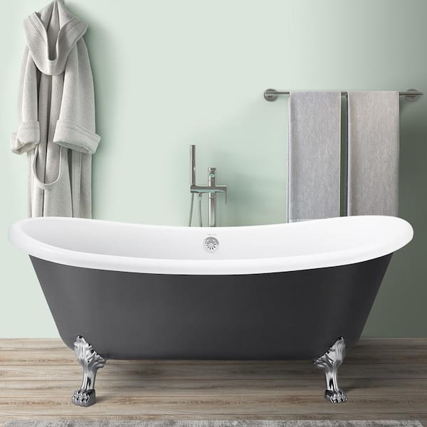 Mokleba 67 in. Dual-Rest Acrylic Clawfoot Bathtub Non-Whirlpool Soaking Bathtub Luxurious SPA Tub in Gray