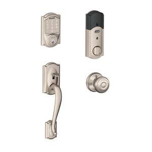 Camelot Satin Nickel Sense Smart Door Lock with Georgian Knob Door Handleset