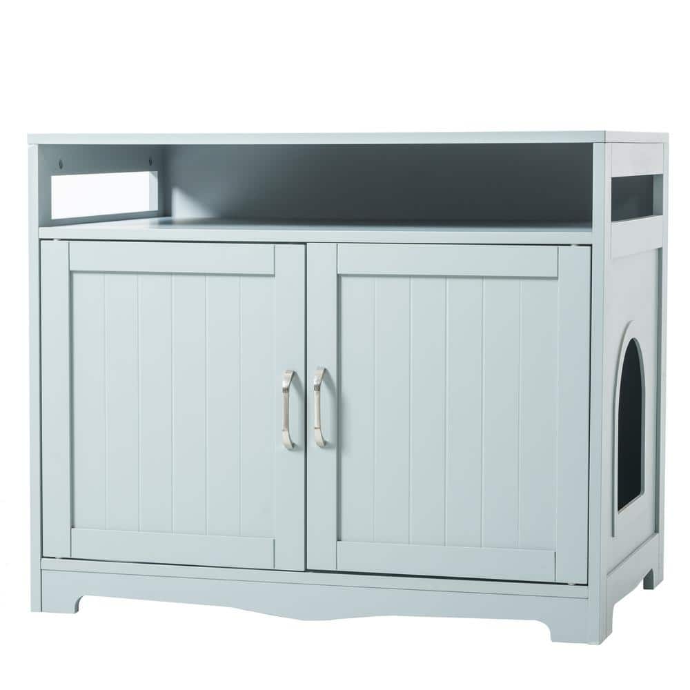 Litter Box Enclosure Cat Litter Box Furniture with Hidden Plug 2 Doors Cat Washroom Storage in Green price history on PriceWatchPro