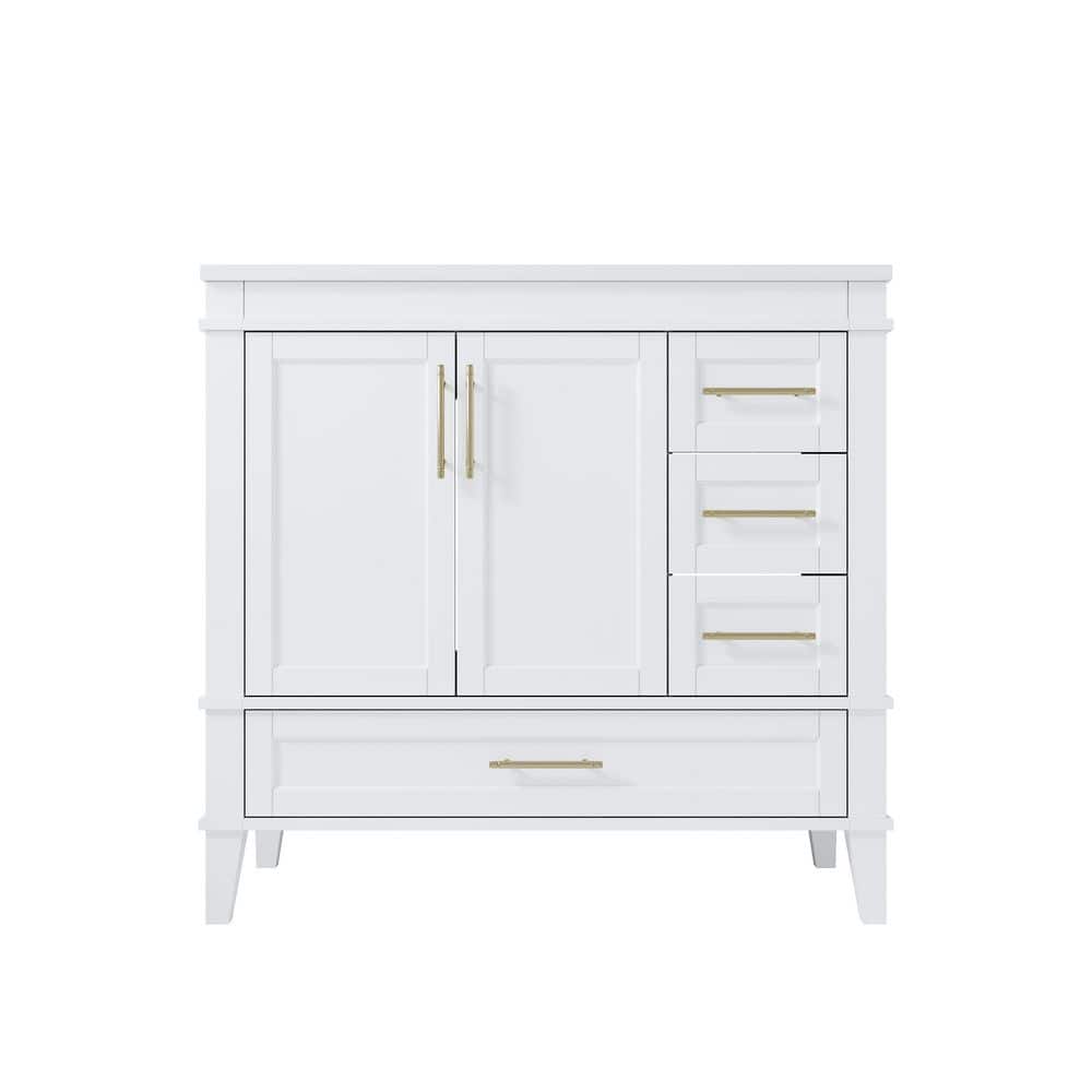 36 in. W Freestanding Single Sinks White Bath Vanity with White Ceramic Top and Bottom Drawer Unassembled price history on PriceWatchPro