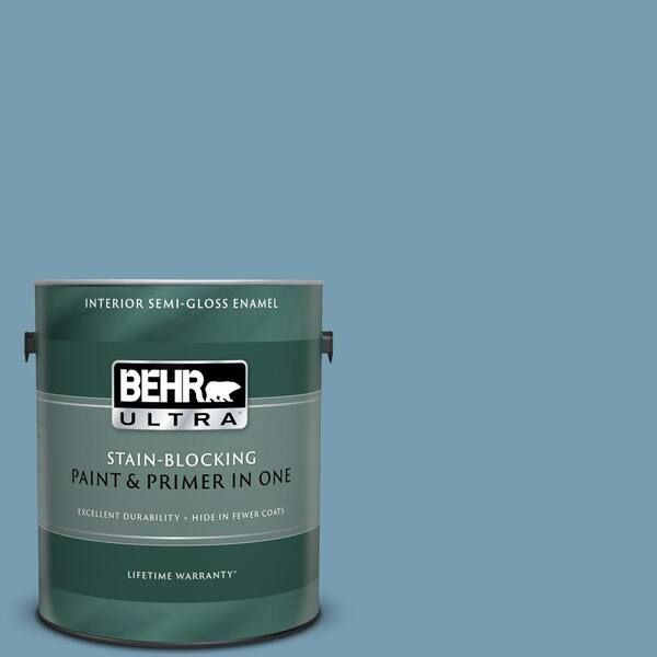 BEHR ULTRA 1 gal. #UL230-17 Blue Cascade Semi-Gloss Enamel Interior Paint and Primer in One