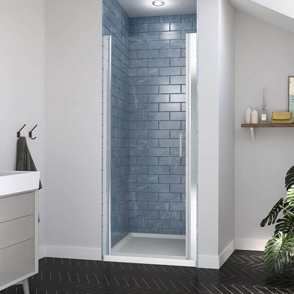 32 in. W x 72 in. H Pivot Semi-Frameless Shower Door in Chrome Finish with Clear Glass price history on PriceWatchPro