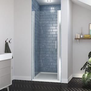 32 in. W x 72 in. H Pivot Semi-Frameless Shower Door in Chrome Finish with Clear Glass