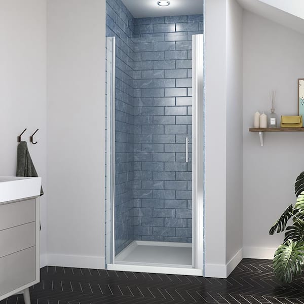 FORCLOVER 32 in. W x 72 in. H Pivot Semi-Frameless Shower Door in Chrome Finish with Clear Glass
