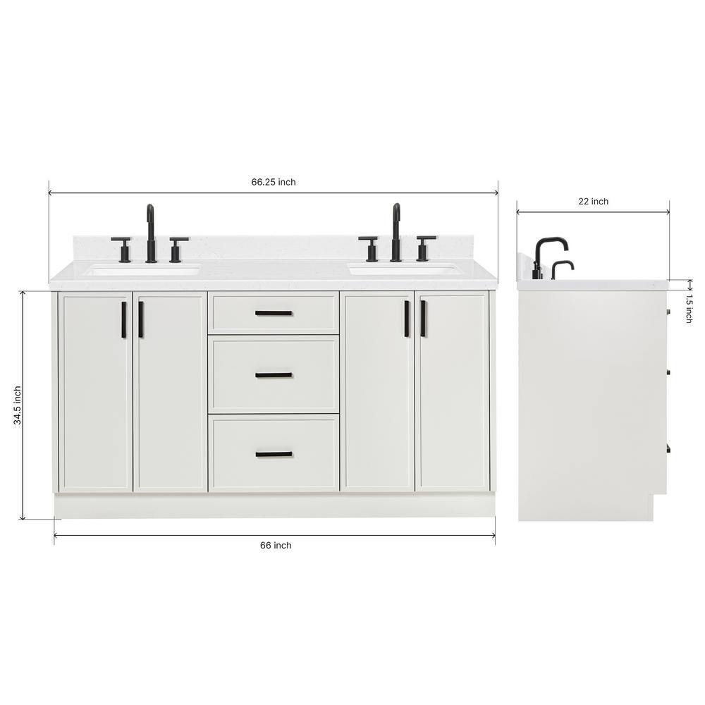 Kelly 66" White Double Sink Vanity with Carrara Quartz Top