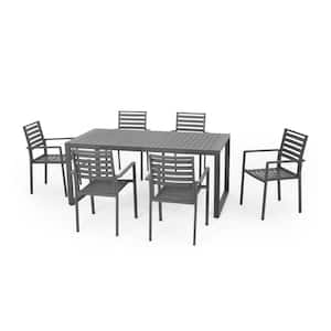 Paz 30 in. Grey 7-Piece Metal Rectangular Patio Outdoor Dining Set