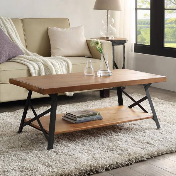 43 In Brown Metal Legs Rectangle Rustic Solid Wood Top Material Coffee Table 1 Pieces Gz Wf036984daa 43 In Brown Metal Legs Rectangle, Thick Wood Top Coffee Table