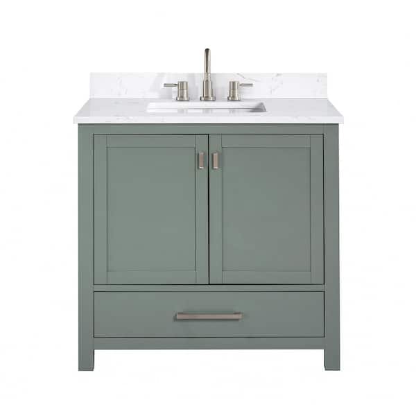 Modero 37 in. Single Sink Smoke Green Bath Vanity with Cala White Engineered Stone Top