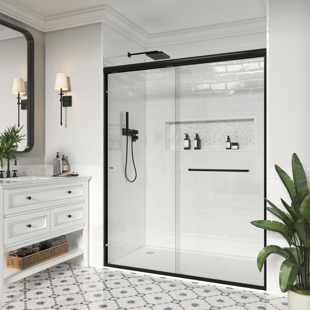 YINVANI 60 in. W x 76 in. H Double Sliding Framed Bath Shower Door in ...