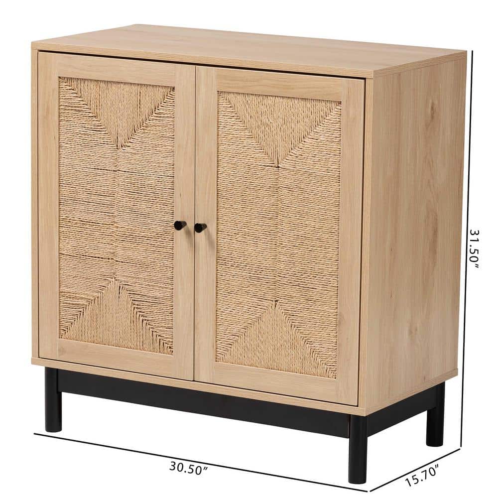 Light Brown and Black Woven Rope Accent Cabinet