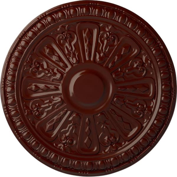 Ekena Millwork 18" x 1-1/4" Raymond Urethane Ceiling Medallion (Fits Canopies upto 5-3/8"), Brushed Mahogany
