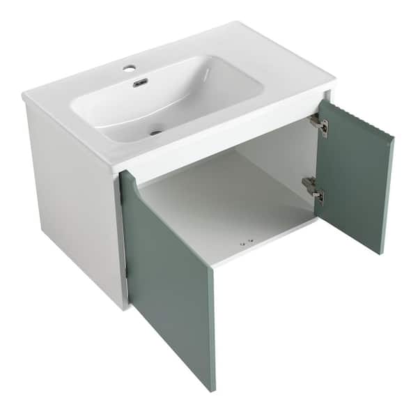 Cesicia 36 in. W x 19.88 in. D x 20.06 in. H Single Sink Floating Bath Vanity in Green w/White Ceramic Top and Soft Close Door