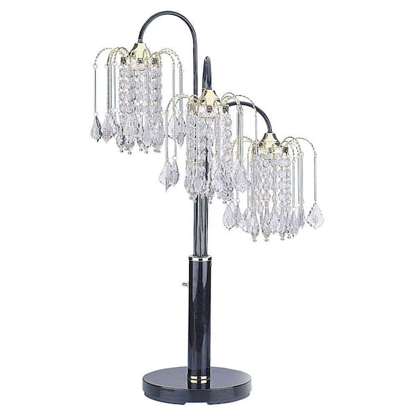 ORE International 34 in. Black Table Lamp with Crystal Like Shades