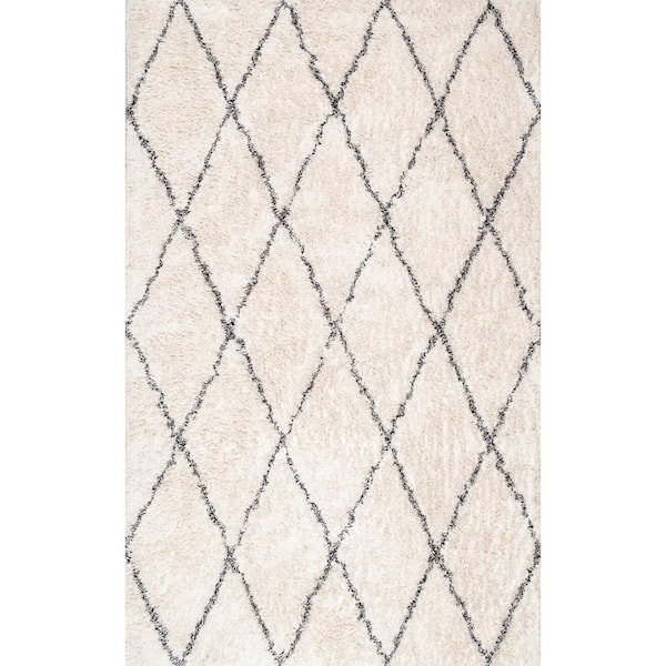 nuLOOM Sheba Cotton Diamond Shag Ivory 8 ft. x 10 ft. Area Rug RFEK01A ...