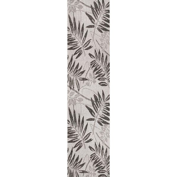 Havana Tropical Gray/Black 2 ft. x 8 ft. Palm Leaf Indoor/Outdoor Area Rug