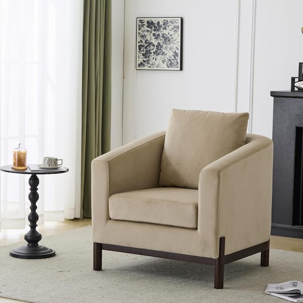 Noble House Aurds Modern Barrel Club Chair, Solid Wood Frame, Light Camel