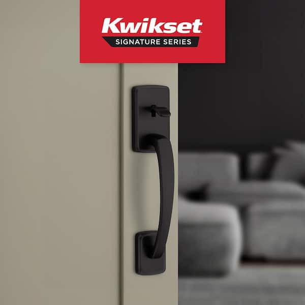 Brentford Matte Black Exterior Grip Door Handleset with Sora Door Knob with Microban Antimicrobial Technology