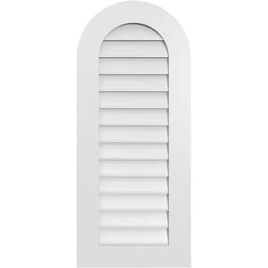 18 in. x 42 in. Round Top Surface Mount PVC Gable Vent: Decorative with Standard Frame