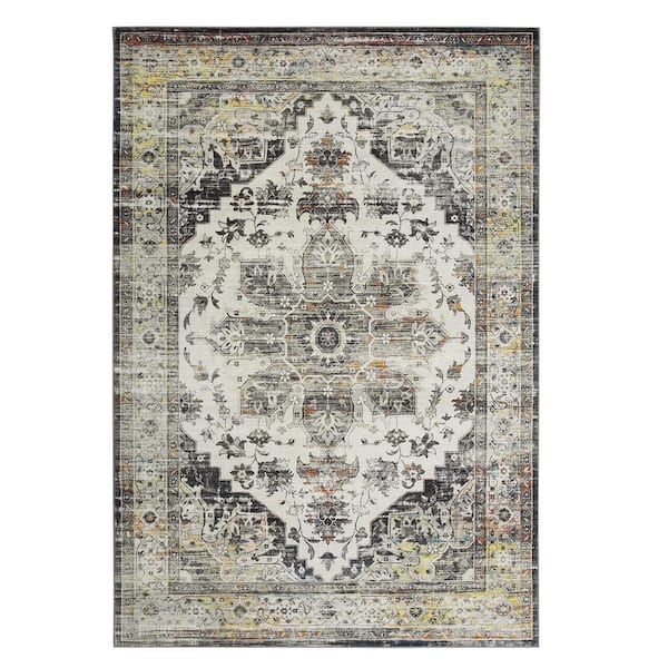 Grey 8 ft. x 10 ft. Machine Washable Floral Indoor Area Rug