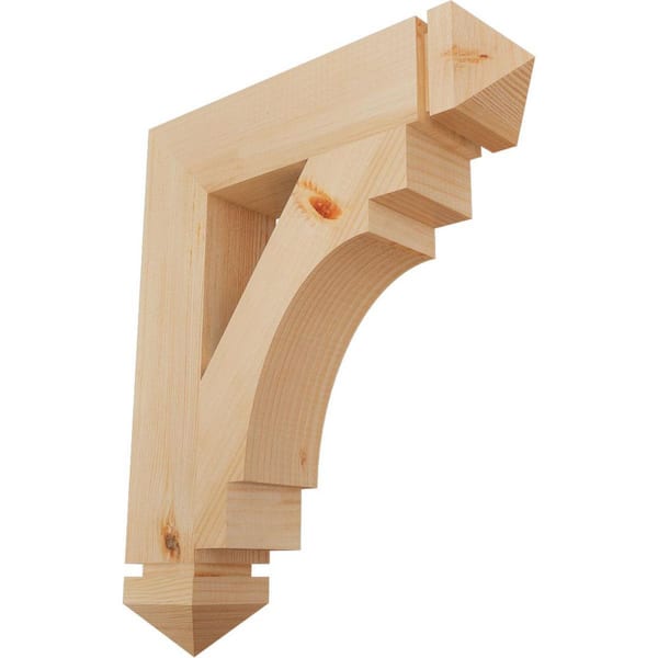 Ekena Millwork 3.5 in. x 22 in. x 18 in. Douglas Fir Merced Arts and Crafts Smooth Bracket