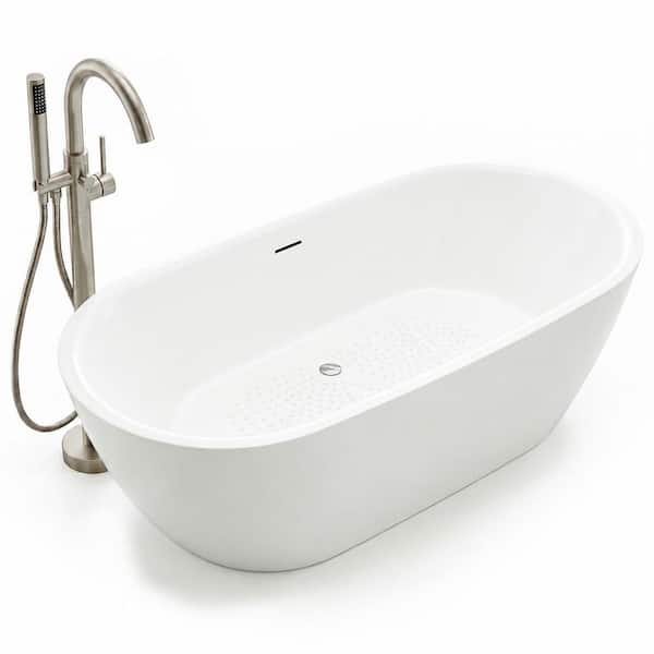 ANZZI 59 in. x 30 in. Freestanding Soaking Bathtub in Glossy White