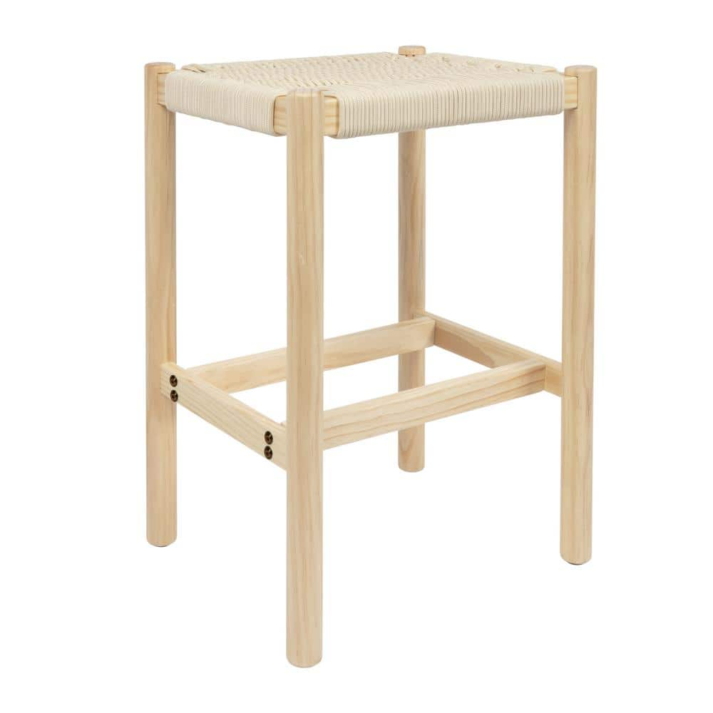 Storied Home Fernway 25 in. Cream Solid Wood Height Bar Stool with Rope  Seat EC1387 - The Home Depot