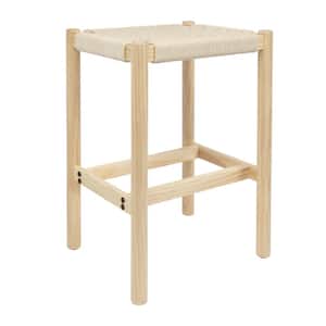 Fernway 25 in. Cream Solid Wood Height Bar Stool with Rope Seat