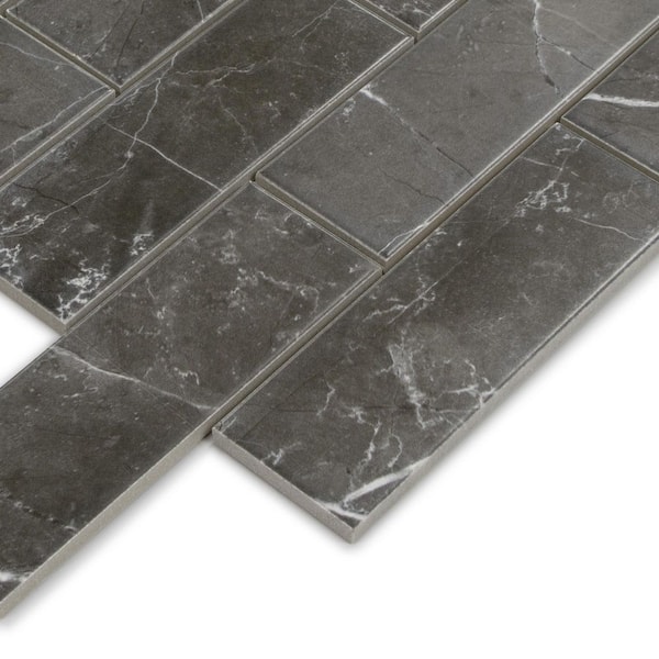 Subway Black Marquina 11.8 in. x 11.8 in. Honed Porcelain Floor and Wall Mosaic Tile (4.84 sq. ft. /Case)