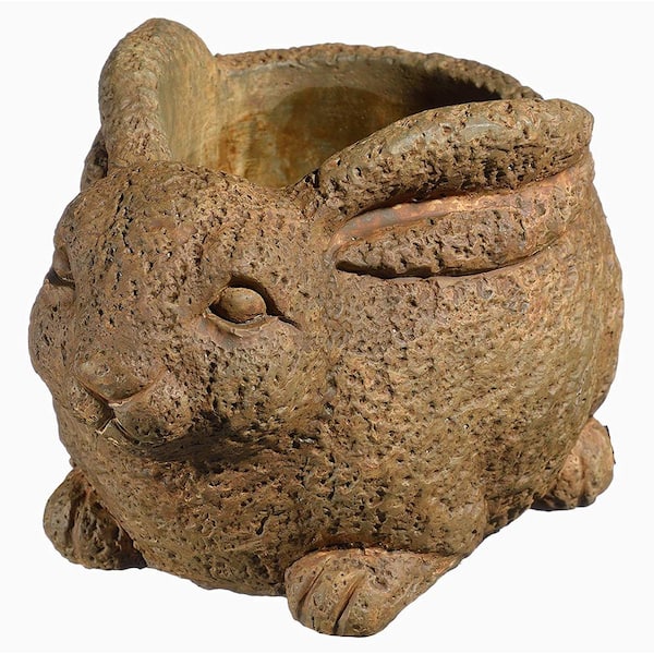 Cement Buddies 8 in. Rust Cement Rabbit Planter