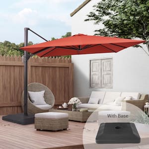 10 ft. x 10 ft. Aluminum Cantilever 360-Degree Rotation Offset Patio Umbrella with a Base in Red