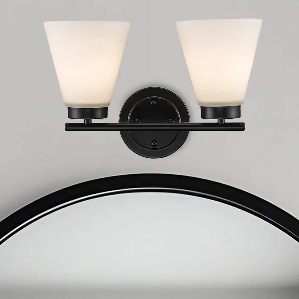 Fifer 14.5 in. 2-Light Black Bathroom Vanity Light Fixture with Frosted Glass Shades price history on PriceWatchPro