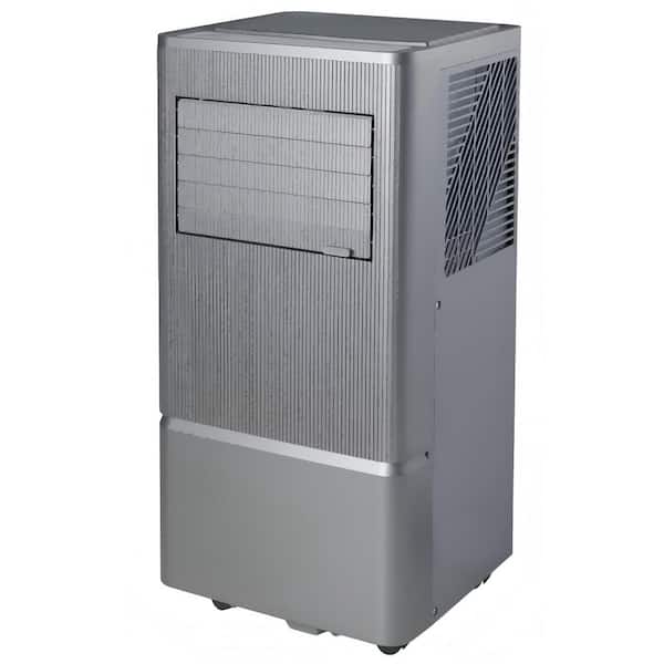 10000 BTU (DOE) Portable Air Conditioner Cools 450 Sq. Ft. with Dehumidifier and Fan with Remote in Gray.