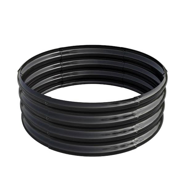 WELLFOR 32.08 in. Dia x 11.42 in. H Black Metal Round Outdoor Raised Garden Bed Planter Box (1-Pack)