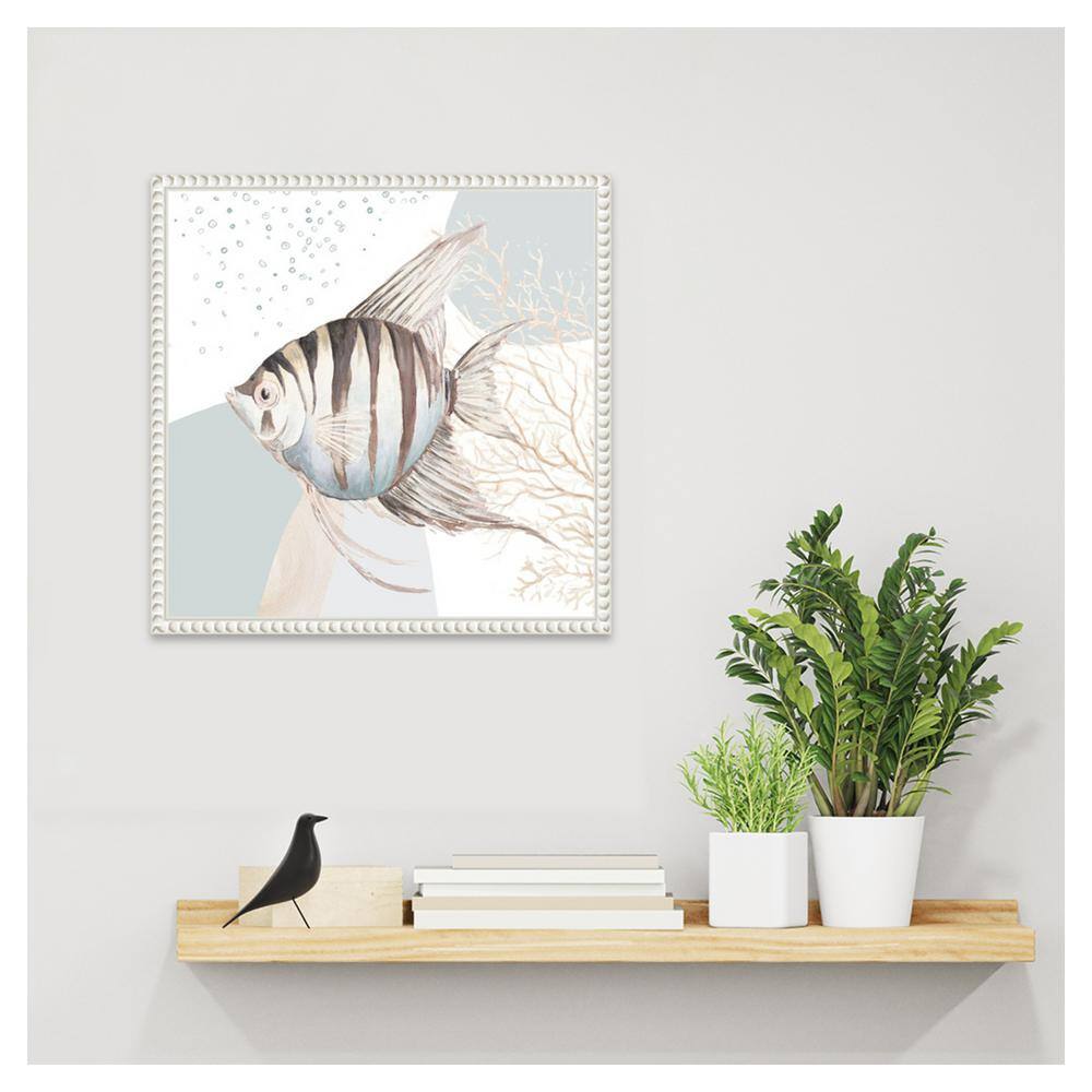 Ocean Oasis Bubbles Striped Fish Canvas Wall Art with White Frame