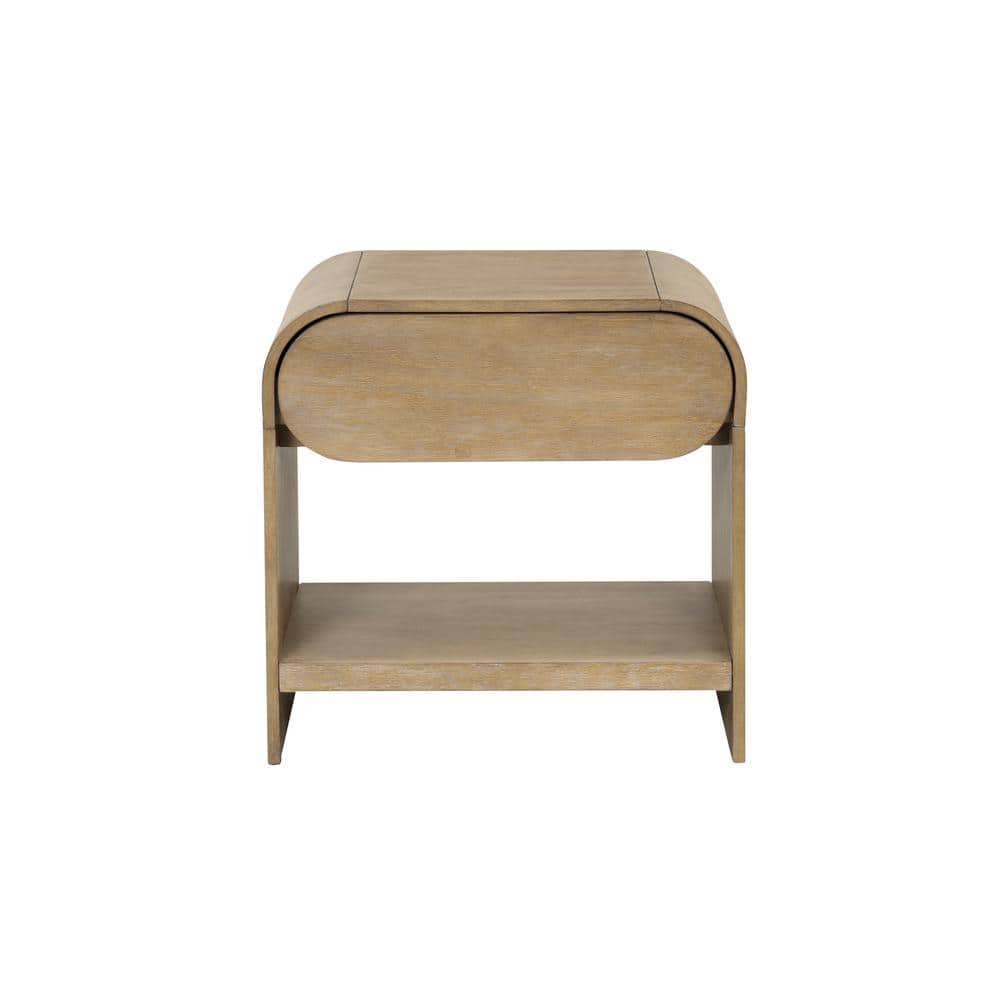Nathan James Iris 22 in. W Mid-Century Modern Rounded Wood 1-Drawer Nightstand with Drawer, Bedside Table for Bedroom or Living Room