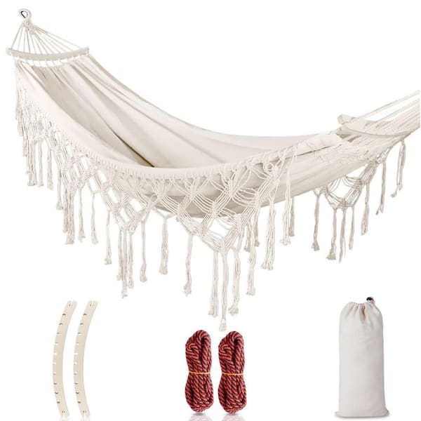 9.5 ft. Backyard Hammock with Tassels Max 500 lb. Canvas Fabric Bohemian Style with Rope and Carry Bag for Outdoor