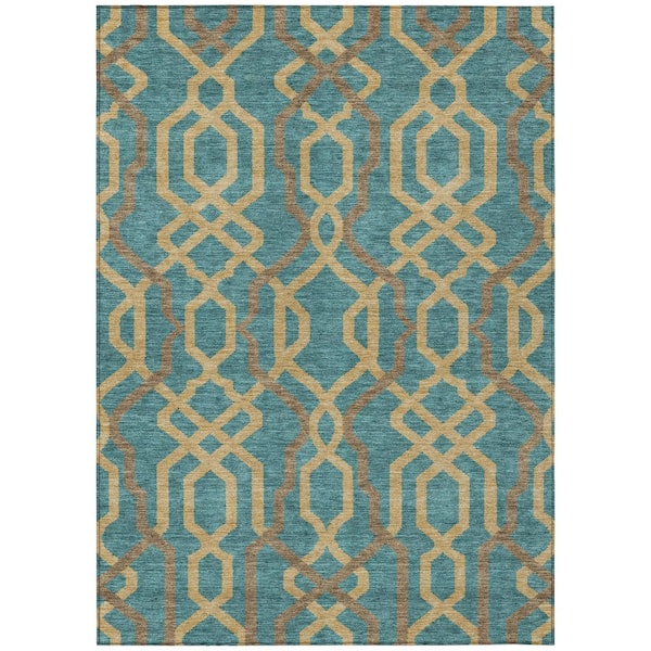 Chantille Machine Washable Indoor/Outdoor Abstract ACN2970 Teal 9 ft. x 12 ft. Area Rug