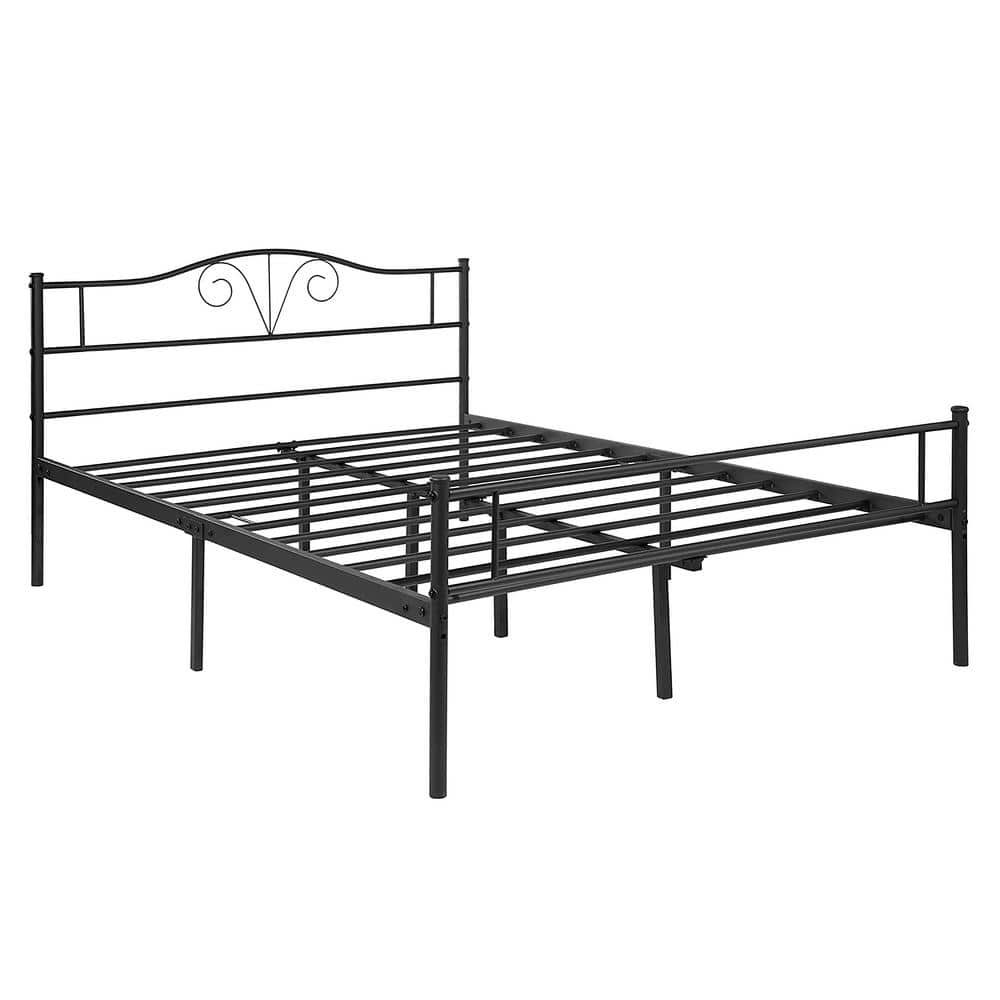 Black Queen Size Double Metal Platform Bed Framed Queen With Headboard ...