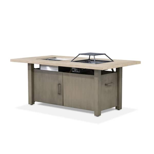 Bordeaux 55000 BTU 71 in. Rectangle Aluminum Frame Outdoor Fire Pit Table with Insulated Ice Chest