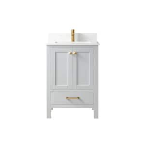 Shannon 24 in. W x 22 in. D 33.9 in. H Bath Vanity in Paris Grey with White Composite Stone Top
