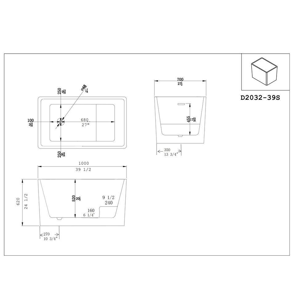 White Acrylic Rectangular Freestanding Soaking Bathtub with Chrome Hardware