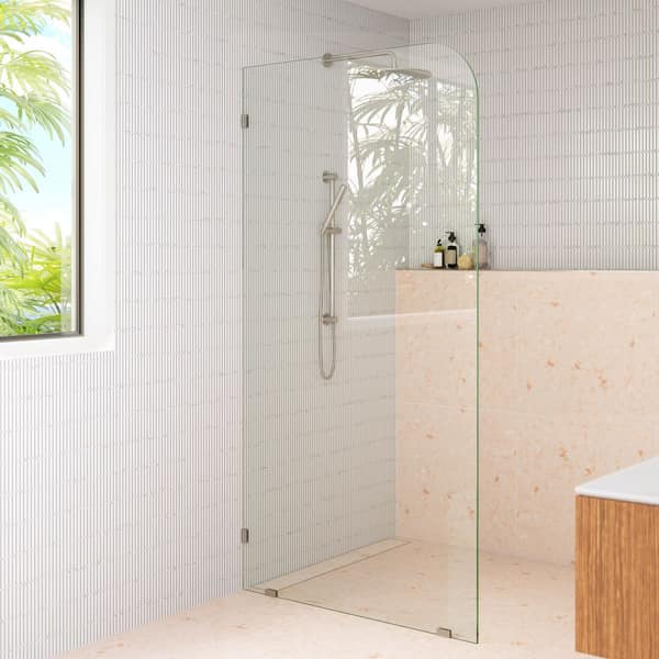 38 in. x 78 in. Fixed Frameless Shower Door Single Panel Radius