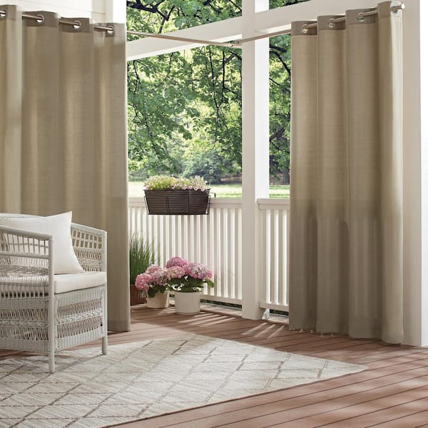 Waverly Hampton Dark Tan Solid Polyester 52 in. W x 108 in. L Light Filtering Single Outdoor Grommet Panel