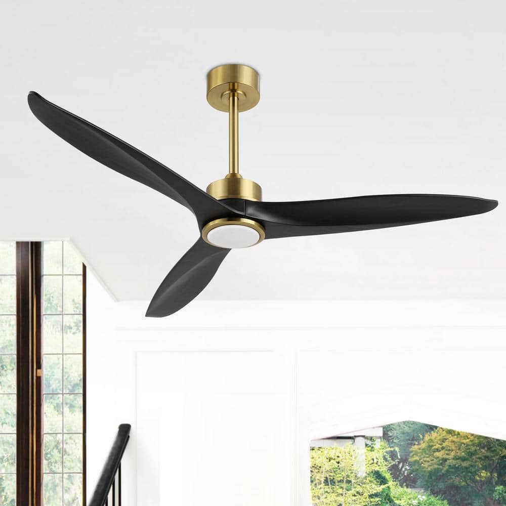 52-Inch Black and Gold Modern Ceiling Fan with LED Light and Remote